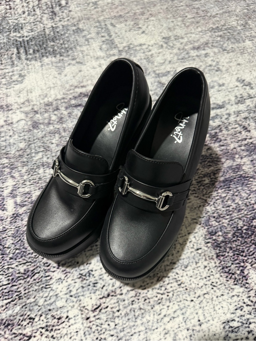 buttons Black Platform Loafers with Silver Bit